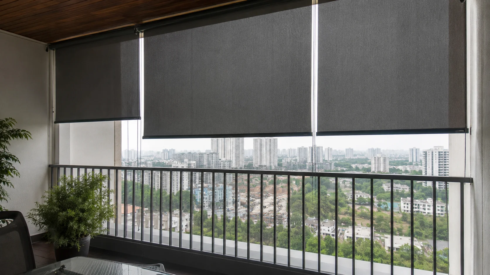 Balcony blinds in Hyderabad - waterproof roller, zebra, venetian and wood blinds