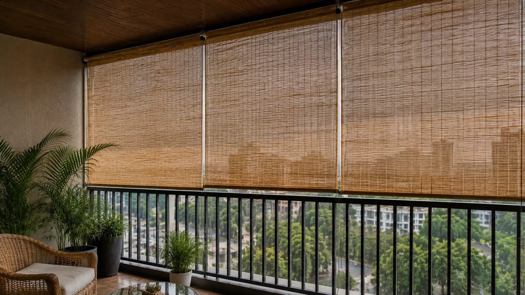 Bamboo Chick Balcony Blinds Hyderabad - natural texture bohemian blind