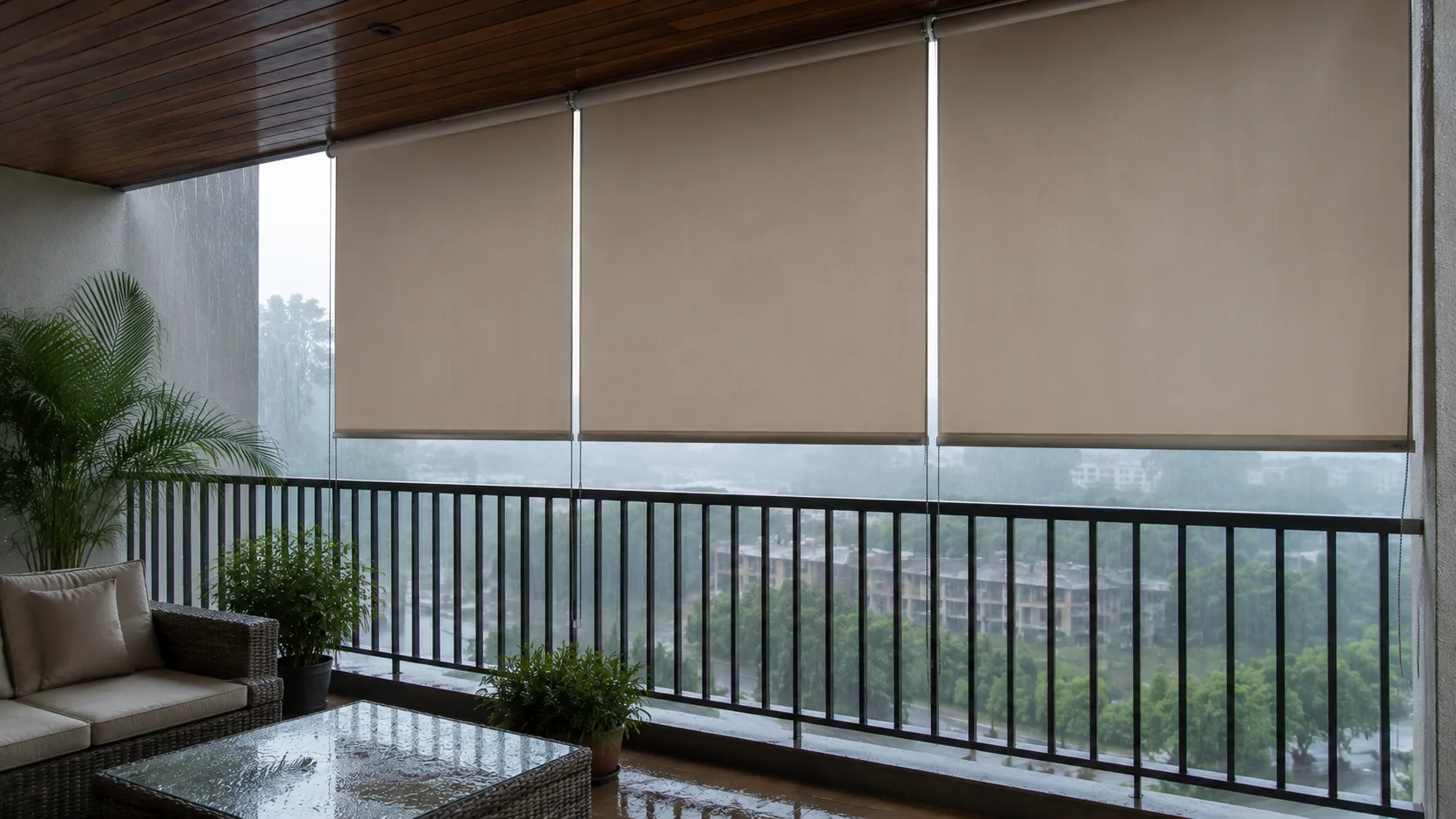 PVC Monsoon Balcony Blinds Hyderabad - waterproof rain-ready blind